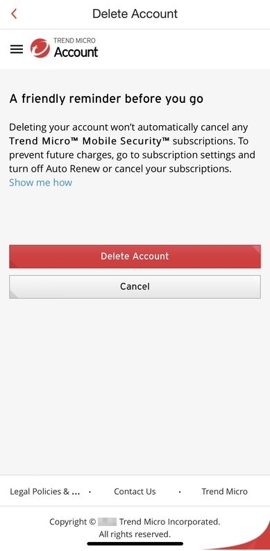 Delete Trend Micro Account