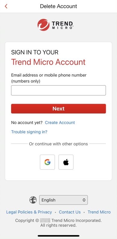 Sign in with your Trend Micro Account to remove your account