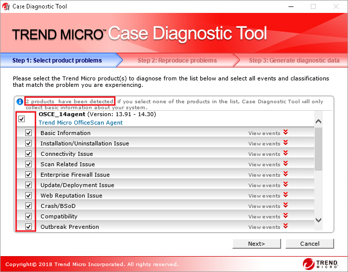 Select the products installed - Case Diagnostic Tool