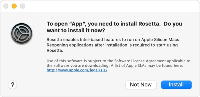 To open App, you need to install Rosetta. Do you want to install it now?