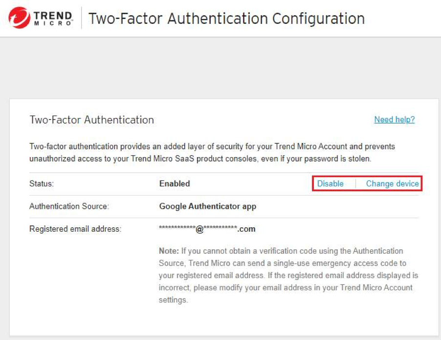 Two-Factor Authentication page