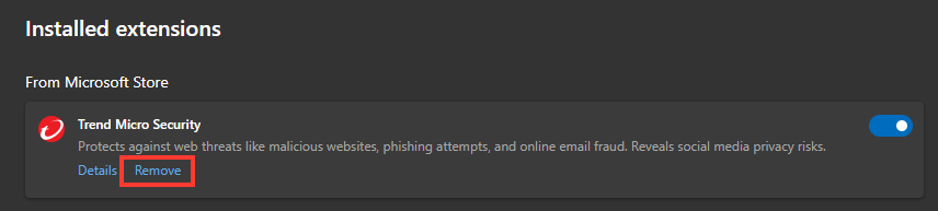 Uninstall Trend Micro Security in Microsoft Edge