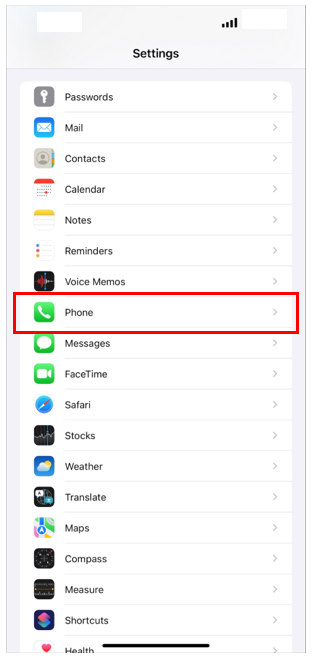 Phone Settings on iOS