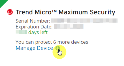 Sample Image: Manage Device in Trend Micro Security