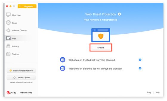 Enable Web Threat Protection in Antivirus One