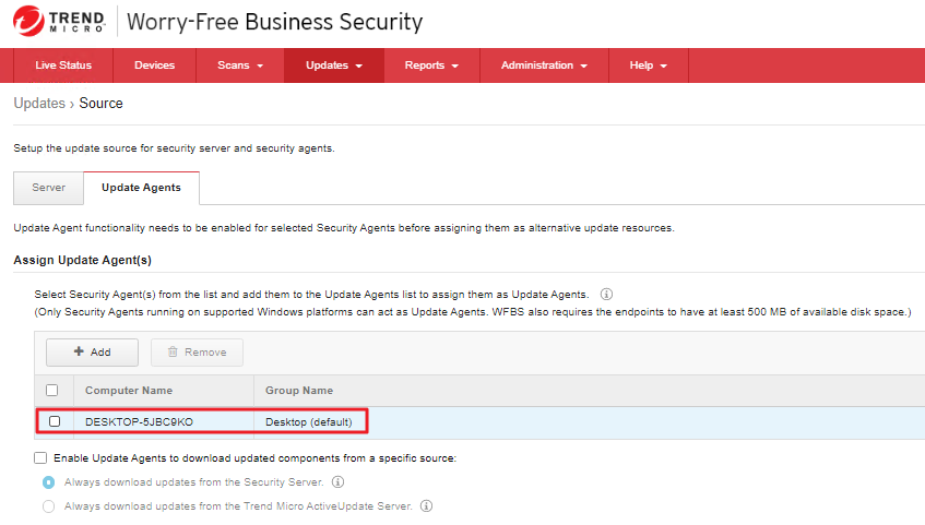 Configure Security Agents from a pre-defined Update Agent - Worry-Free ...