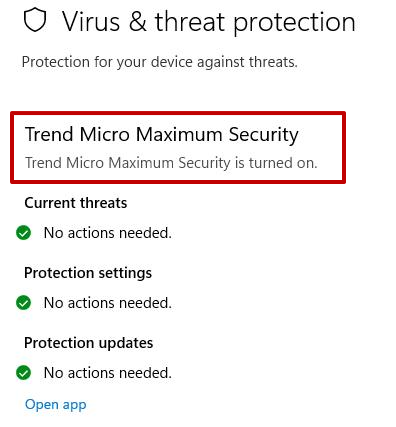 Trend Micro Maximum Security is turned ON