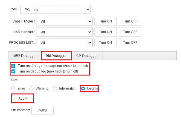 Enable DM Debug