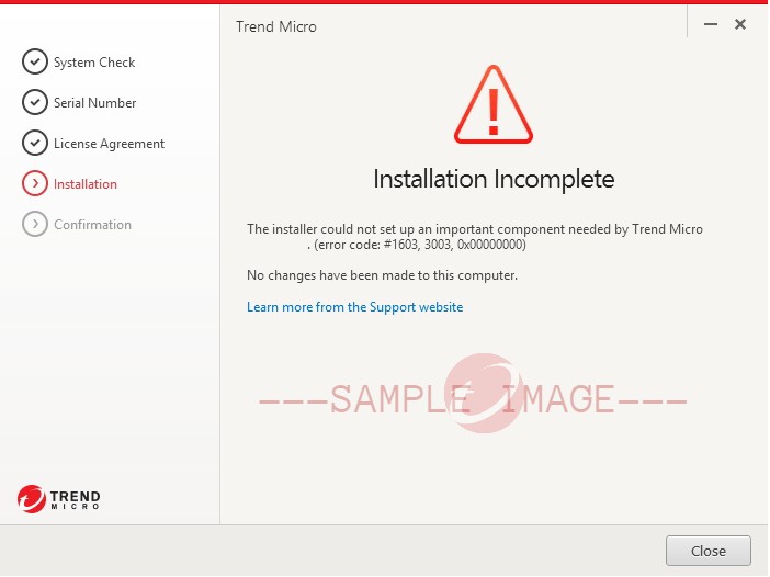Installation incomplete, Error code: #1603, 3003, 0x00000000