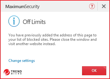 Off Limits. You have previously added the address of this page to your list of blocked sites. Please close the window and visit another website instead.