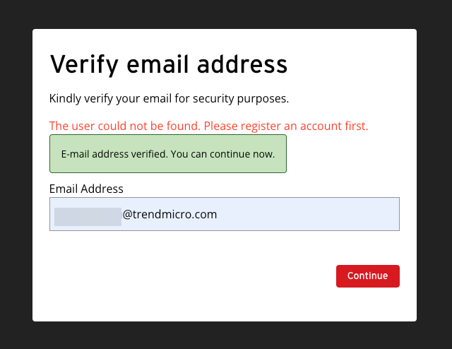 verify email address error message