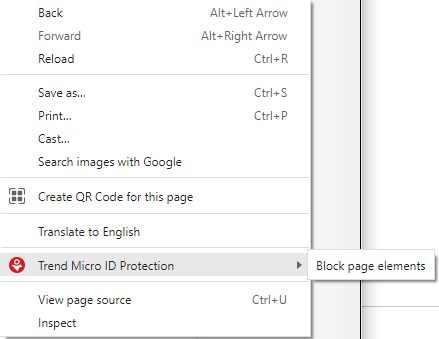 Sample Block Page Element Setting in Trend Micro ID Protection