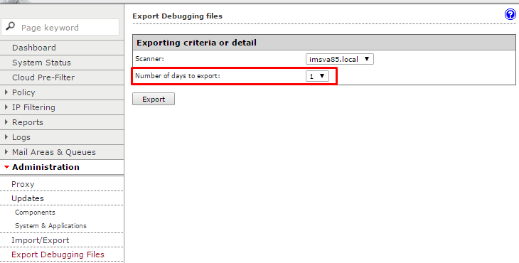 Choose Number of days to export