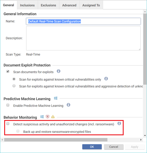 Behavior Monitoring configuration