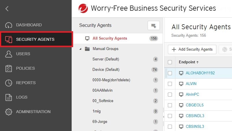 Web installing agents of Worry-Free Business Security Services