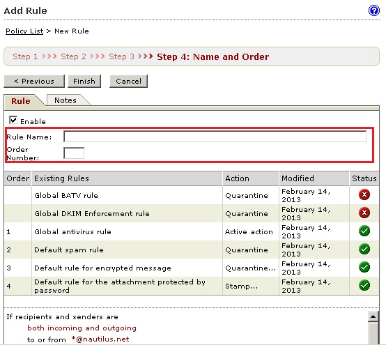 Rule name and order