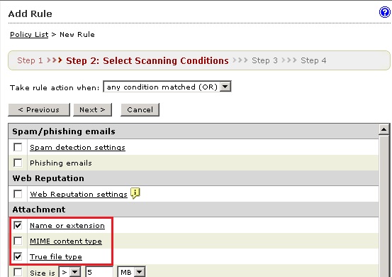 Select attachment type to filter EXE files