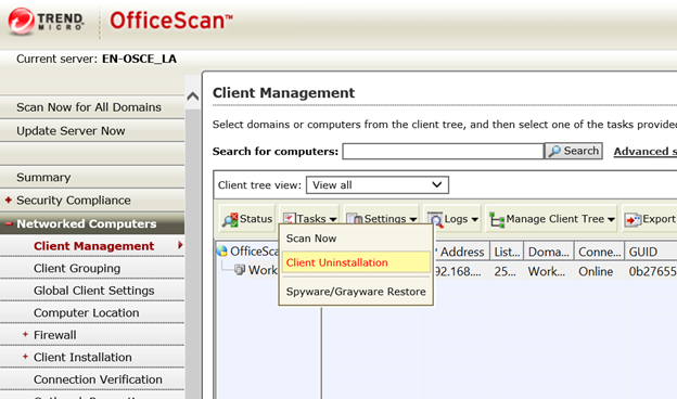 Uninstall client or agent - OfficeScan