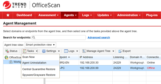 Uninstall client or agent - OfficeScan
