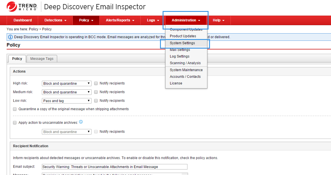 Using Imsva To Deploy In Bcc Mode Deep Discovery Email Inspector