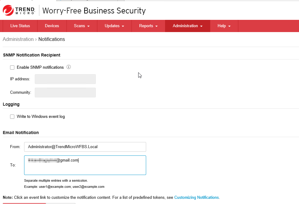 Set A Gmail Smtp Notification And Report Server Worry Free Business Security