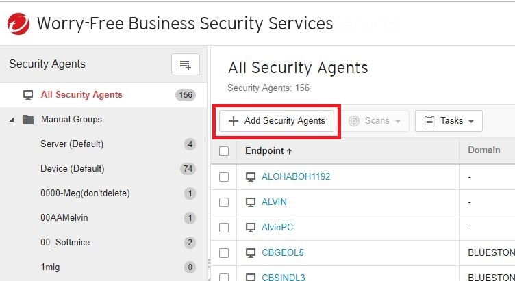 Click Add Security Agents