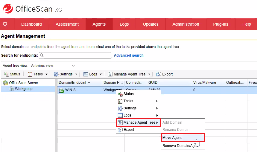 Manage Agent Tree and move agent