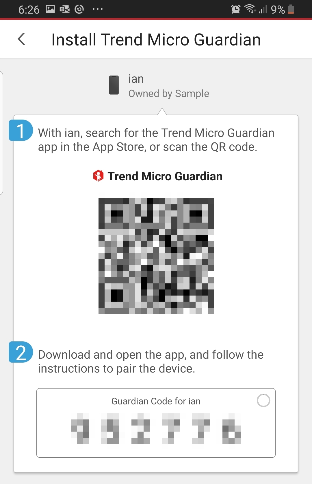 Scan QR code to Set up Trend Micro Guardian on Parent Device