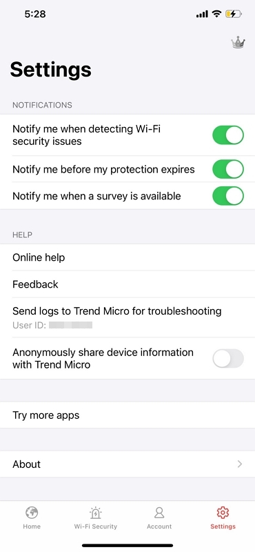 Anonymously share device information with Trend Micro - iOS
