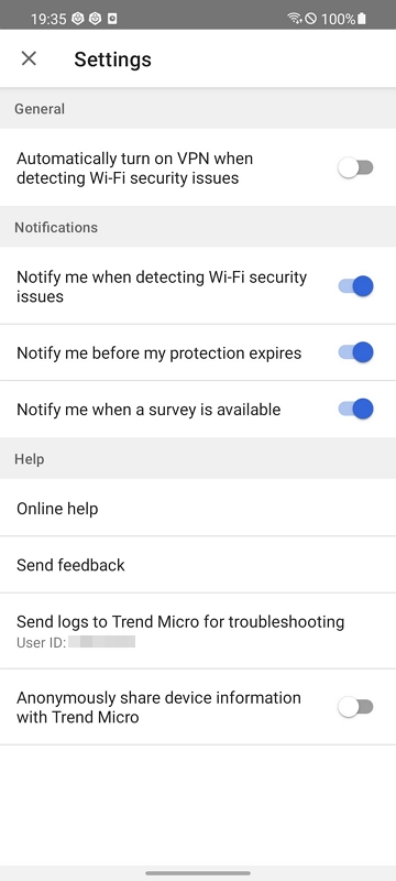 Anonymously share device information with Trend Micro - Android