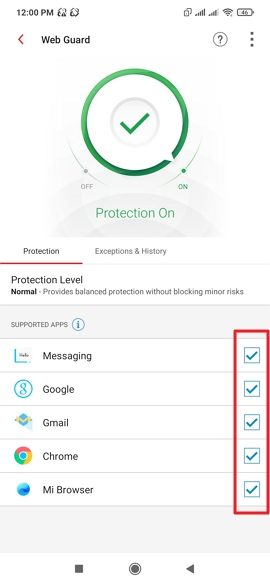Select the apps to protect from phishing