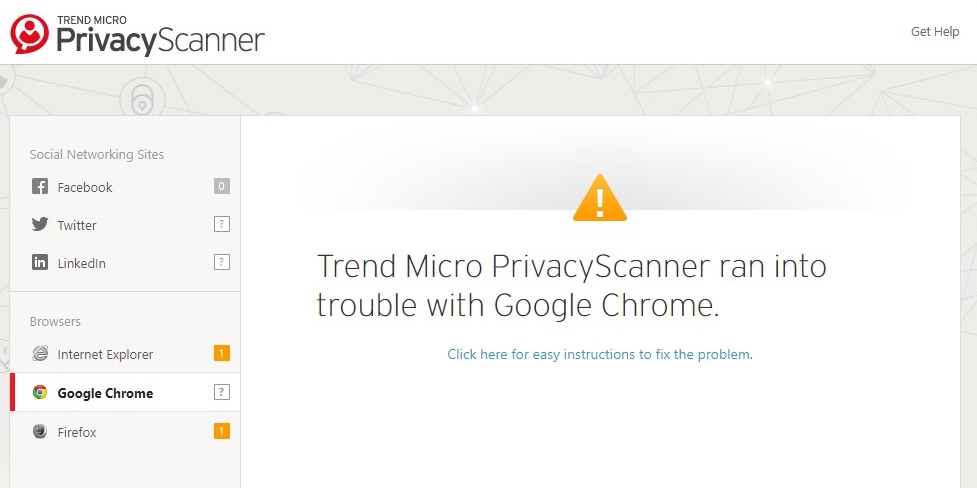 Trend Micro Privacy Scanner ran into trouble with Google Chrome