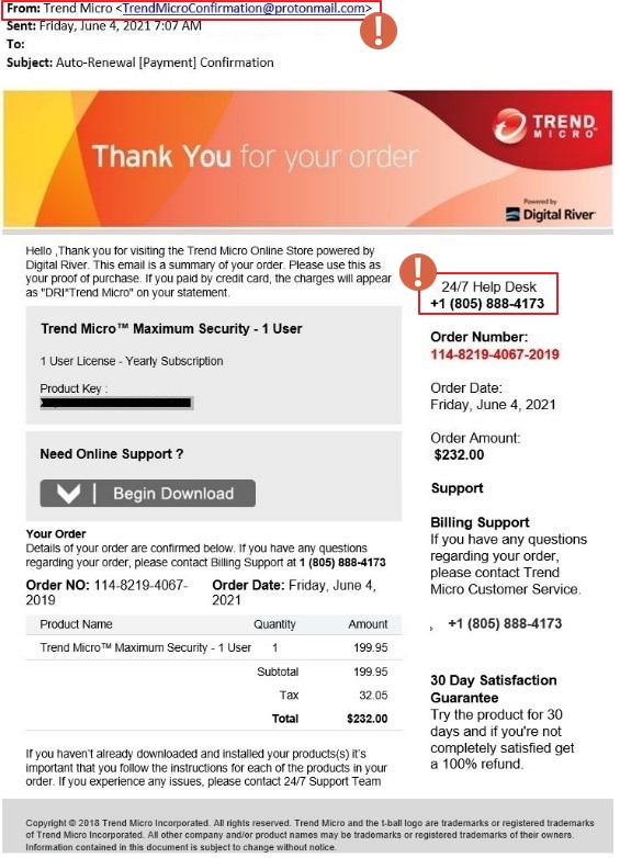 Trend Micro Fake Email Sample