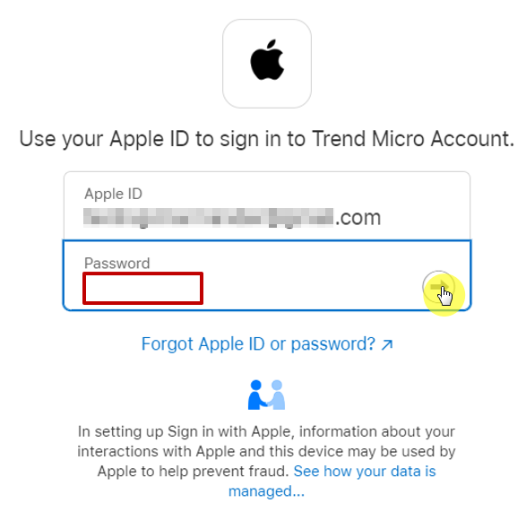 Sign in using your Apple ID to create your Trend Micro Account