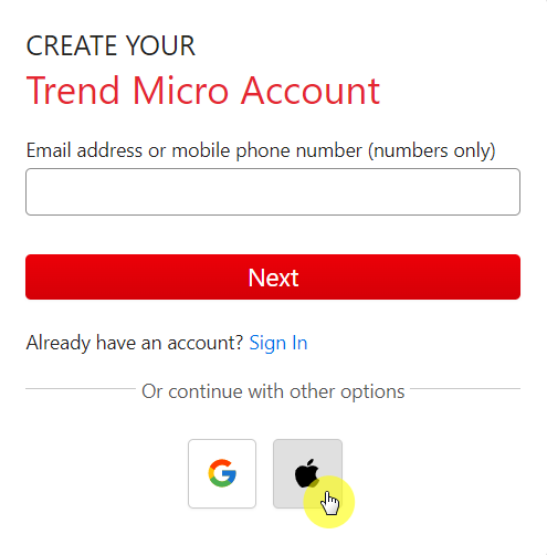 Use your Google Account to create your Trend Micro Account