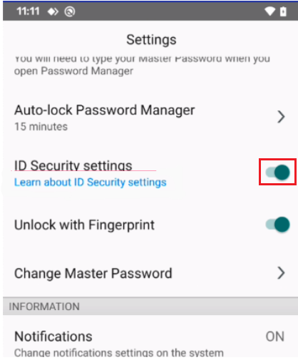 Disable ID Security Settings