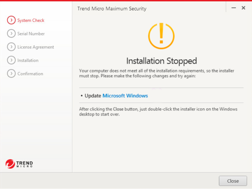 Installation Stopped - Update Microsoft Windows