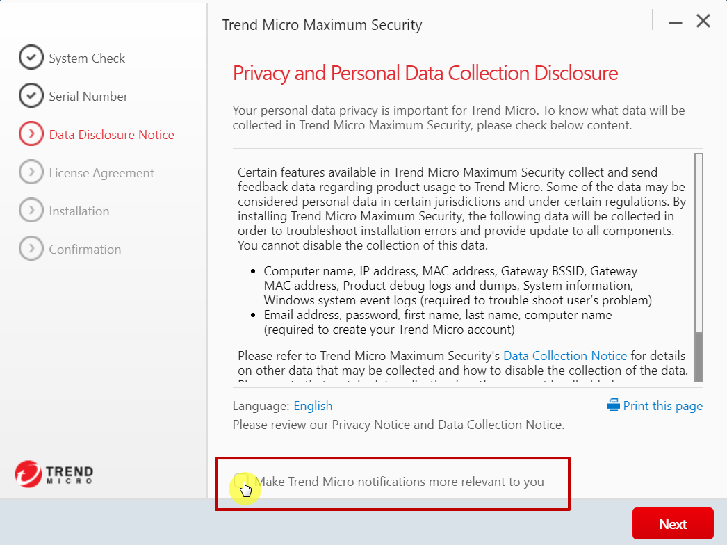 Make Trend Micro notifications more relevant to you - Check while installing
