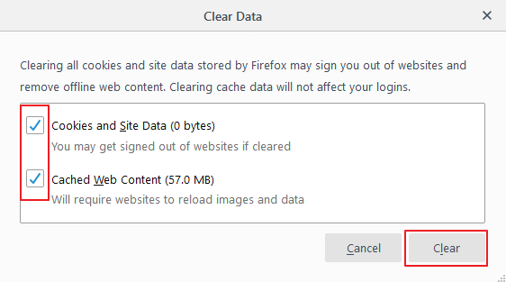 Clear Cookies and Site Data and Cached Web Content in Firefox