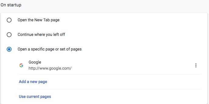 Open a specific page or set of pages in Chrome