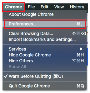 Open Google Chrome Preferences to reset browser settings