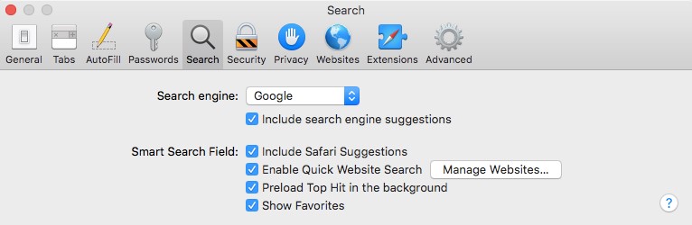 Safari Search Engine default is Google