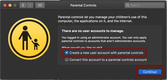 Parental Controls - Create a new user account with parental controls