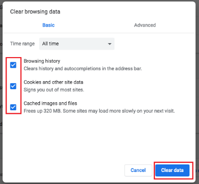 Clear All Browsing data in Chrome