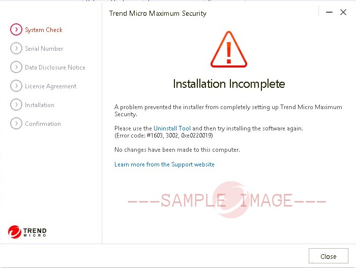 Installation Incomplete. Error code: #1603, 3002, 0xe0220019 in Trend Micro Security for Windows