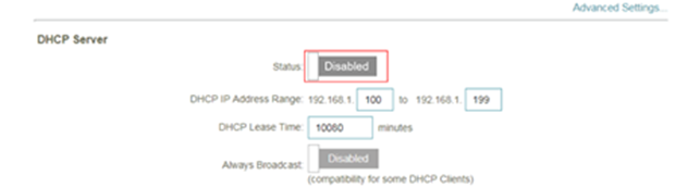 Disable DHCP Server