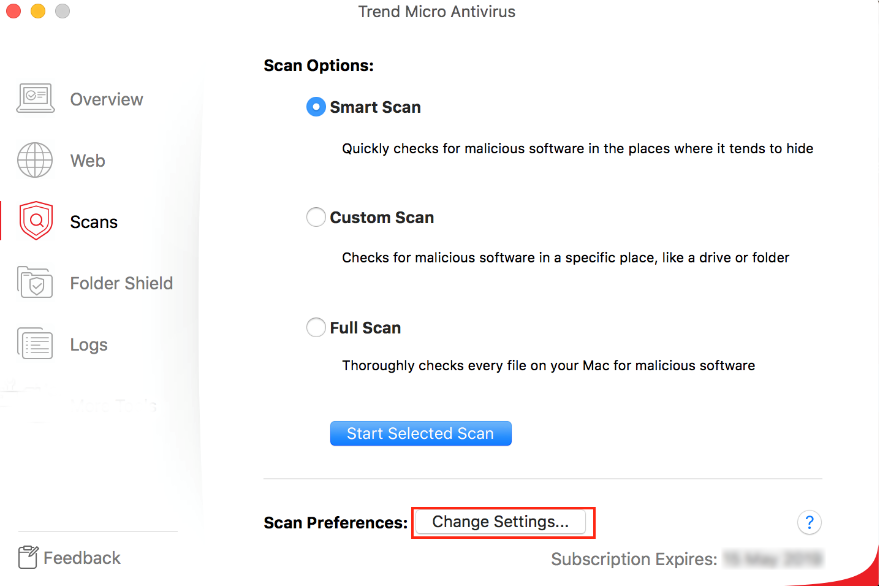 Trend Micro Antivirus on Mac Change Scan Settings