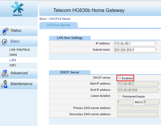 Disable DHCP Server