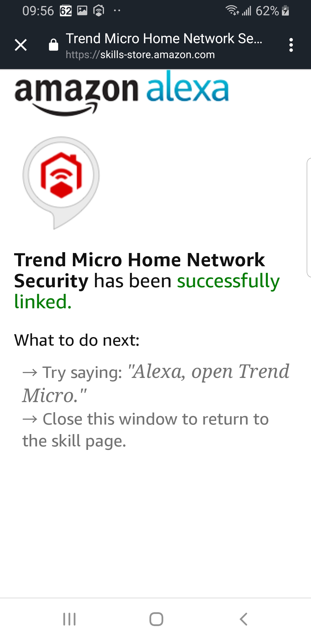 Trend Micro Home Network Security has been successfully linked to Alexa