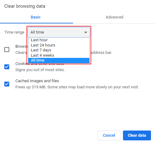 Choose how you want to clear browsing data in Google Chrome
